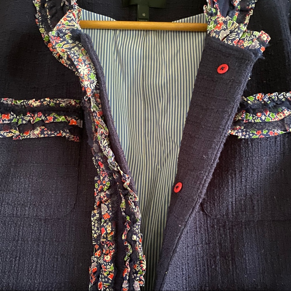 J. Crew Navy Bouclé Blazer with Multicolor Tweed Trim - Picture 2 of 5